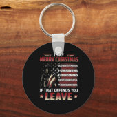 メリークリスマス神がアメリカに銃を持って祝福と言う キーホルダー (正面)