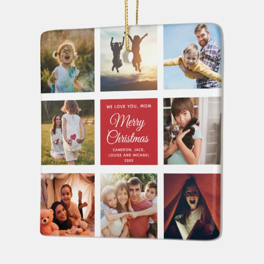 メリークリスマス私たちはあなたを愛するママ写真コラージュ セラミックオーナメント (左)