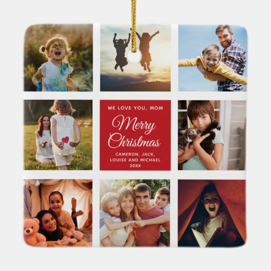 メリークリスマス私たちはあなたを愛するママ写真コラージュ セラミックオーナメント (裏面)