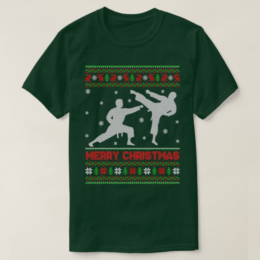 メリークリスマス空手クリスマス醜いサンタ1 Tシャツ (デザイン正面)