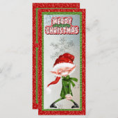 メリークリスマス笑顔小妖精や小人フラットカード (正面/裏面)