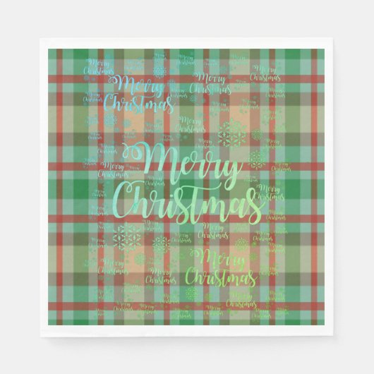 メリークリスマス紙ナプキンス,グリーン&レッドプレイド スタンダードランチョンナプキン (正面)