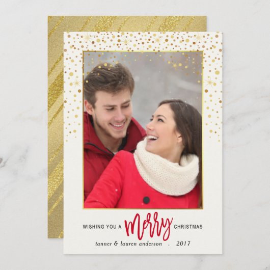 メリークリスマス紙吹雪ホリデーフォトフラットカード シーズンカード (正面/裏面)