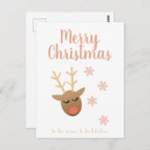 メリークリスマス素晴らしいトナカイの雪片ピンク ポストカード (正面/裏面)