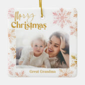 メリークリスマス素晴らしおばあちゃんピンク金ゴールド写真 セラミックオーナメント (正面)