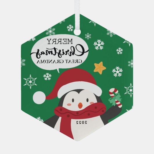 メリークリスマス素晴らしおばあちゃんペンギン ガラスオーナメント (裏面)