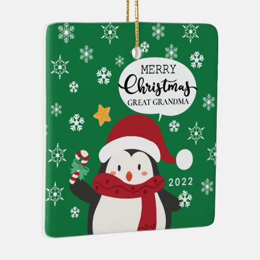 メリークリスマス素晴らしおばあちゃんペンギン セラミックオーナメント (右)
