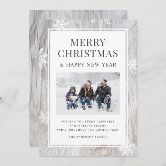 メリークリスマス素朴のスノーフレークの写真 シーズンカード (正面/裏面)