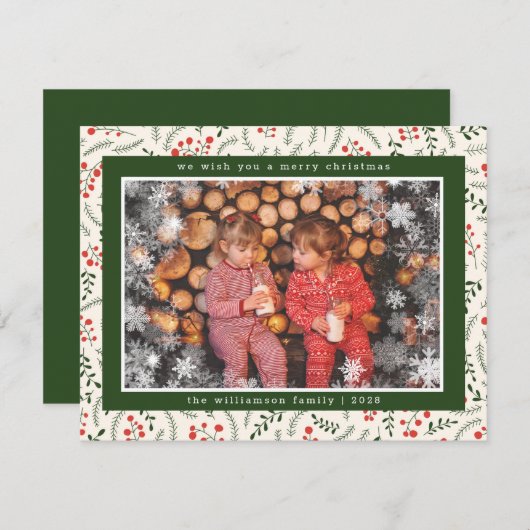 メリークリスマス素朴のスノーフレークフォトホリデー シーズンカード (正面/裏面)