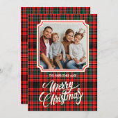 メリークリスマス素朴のプレイド家族写真 シーズンカード (正面/裏面)