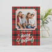 メリークリスマス素朴のプレイド家族写真 シーズンカード (スタンド正面)
