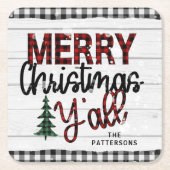 メリークリスマス素朴の木々の名前 スクエアペーパーコースター (正面)