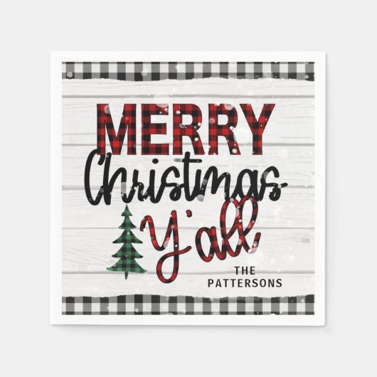 メリークリスマス素朴の木々の名前 スタンダードカクテルナプキン (正面)