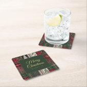 メリークリスマス素朴の格子模様 スクエアペーパーコースター (インサイチュ)