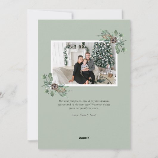 メリークリスマス素朴の緑のリース写真 シーズンカード (裏面)