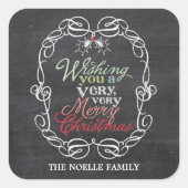 メリークリスマス素朴の黒板ミストレつま先 スクエアシール (正面)