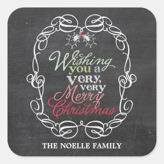 メリークリスマス素朴の黒板ミストレつま先 スクエアシール (正面)