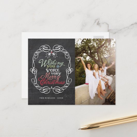 メリークリスマス素朴の黒板ミストレトーズ写真 シーズンポストカード (正面/裏面インサイチュ)