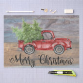 メリークリスマス素朴ウッドと可愛い赤いトラック 薄葉紙 (クラフト)