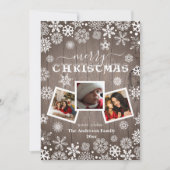 メリークリスマス素朴ウッドスノーフレーク3写真 シーズンカード (正面)