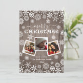 メリークリスマス素朴ウッドスノーフレーク3写真 シーズンカード (スタンド正面)