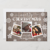 メリークリスマス素朴ウッドスノーフレーク3写真 シーズンカード (正面)