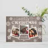 メリークリスマス素朴ウッドスノーフレーク3写真 シーズンカード (スタンド正面)