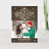 メリークリスマス素朴ウッドタイポグラフィ写真 シーズンカード (正面)