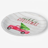 メリークリスマス素朴ウッドレッドトラックヴィンテージかわいい ペーパープレート (アングル)
