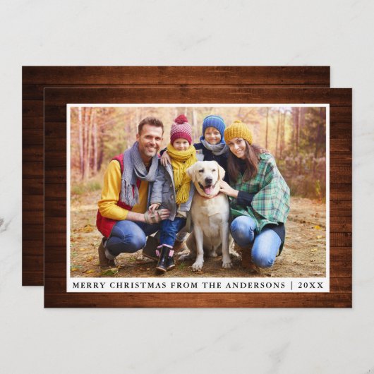 メリークリスマス素朴ウッド家族のフォトカード シーズンカード (正面/裏面)