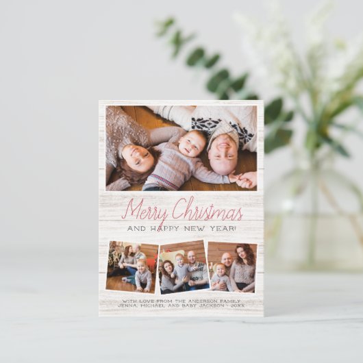 メリークリスマス素朴ウッド4枚の写真集 ポストカード (スタンド正面)