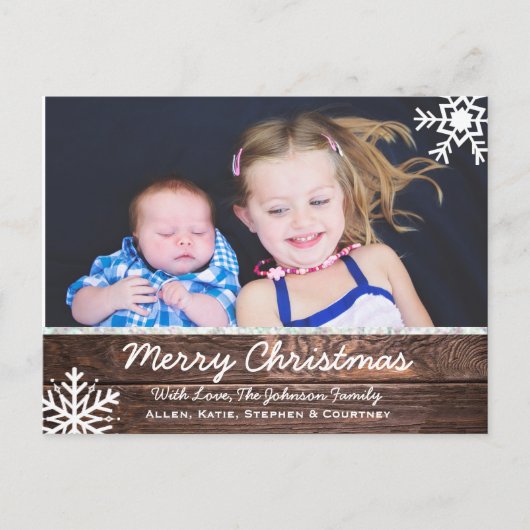 メリークリスマス素朴ウッド&スノーフレークカスタムーズ ポストカード (正面)