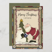 メリークリスマス素朴カントリーサンタ&雪だるま シーズンカード (正面/裏面)