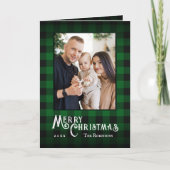 メリークリスマス素朴グリーンバッファロープレイド写真 シーズンカード (正面)