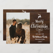 メリークリスマス素朴タイポグラフィウッド写真 シーズンカード (正面/裏面)