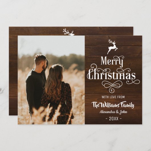 メリークリスマス素朴タイポグラフィウッド写真 シーズンカード (正面/裏面)
