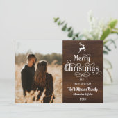 メリークリスマス素朴タイポグラフィウッド写真 シーズンカード (スタンド正面)