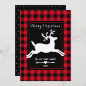メリークリスマス素朴トナカイ赤バッファローチェック シーズンカード (正面/裏面)