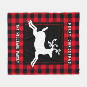 メリークリスマス素朴トナカイ赤バッファローチェック フリースブランケット (正面(横))