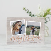 メリークリスマス素朴バラ金ゴールドスクリプト写真 シーズンカード (スタンド正面)