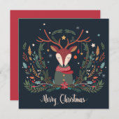 メリークリスマス素朴フローラトナカイのパーソナライズ シーズンカード (正面/裏面)