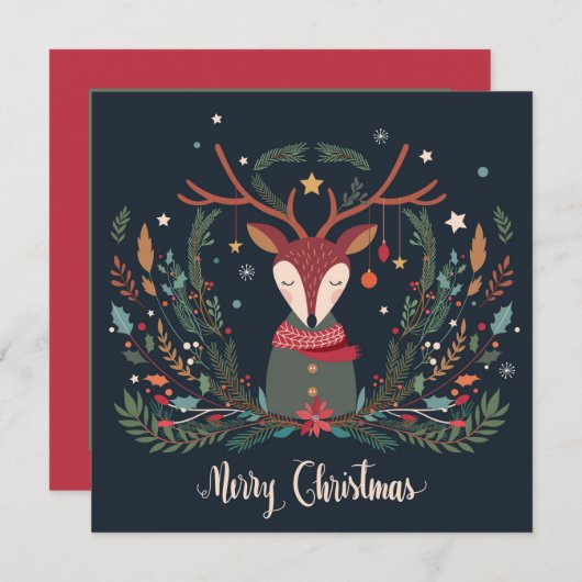 メリークリスマス素朴フローラトナカイのパーソナライズ シーズンカード (正面/裏面)