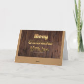 メリークリスマス素朴ブラウン木製フェンス金ゴールド シーズンカード (裏面)