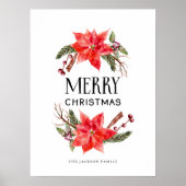 メリークリスマス素朴ポインセチア緑 ポスター (正面)