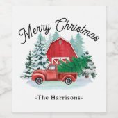 メリークリスマス素朴レッドトラックファームハウスホワイト ワインラベル (シングルラベル)
