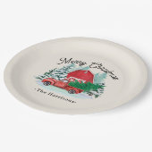 メリークリスマス素朴レッドトラックファームハウスラウンド ペーパープレート (アングル)