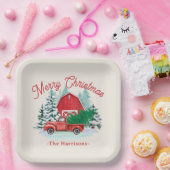 メリークリスマス素朴レッドトラックベージュ色 ペーパープレート (パーティー)