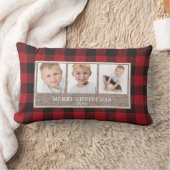 メリークリスマス素朴レッドバッファロープレイド3枚の写真 ランバークッション (ブランケット)