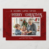 メリークリスマス素朴レッドファミリーフォトホリデーCa シーズンカード (正面/裏面)
