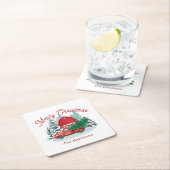 メリークリスマス素朴レッドファームハウストラックホワイト スクエアペーパーコースター (インサイチュ)